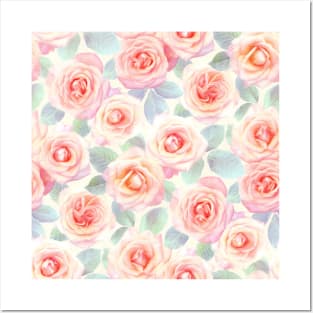 Faded Pink and Peach Painted Roses Posters and Art